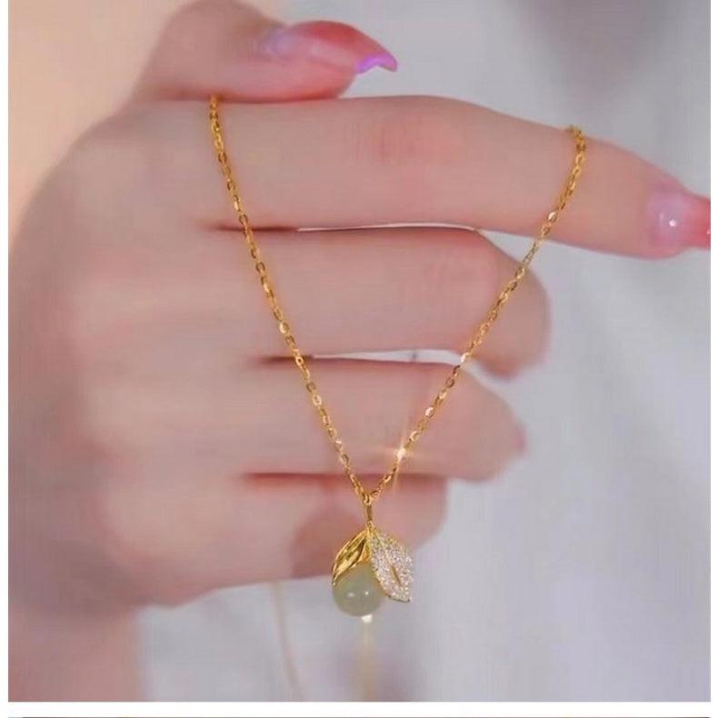 Grosir Kalung Wanita Liontin Daun Giok - Tidak Kusam, Cocok untuk Hadiah! - 我的商店