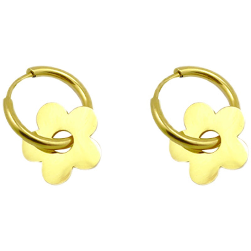 Anting Bunga Titanium Steel Emas 14K dengan Cubic Zirconia - Cartilage & Huggie Piercing | Perhiasan Elegan - 我的商店