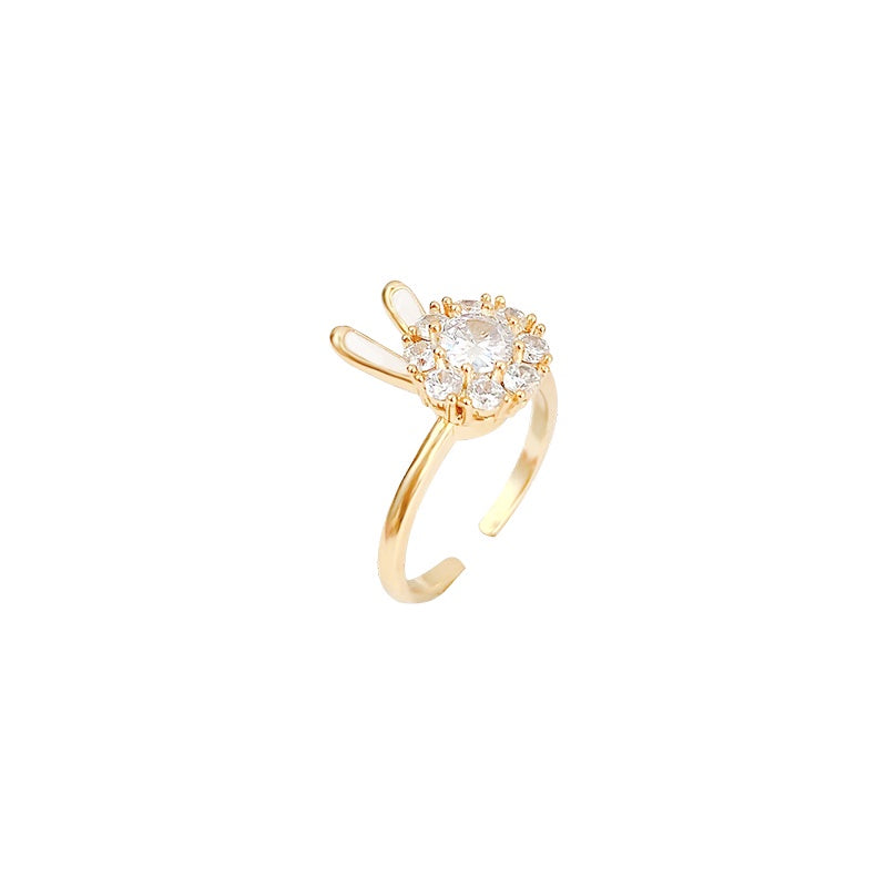 Cincin Wanita Kelinci Berputar - Stainless Steel, Berlian, Elegan & Trendi! - 我的商店