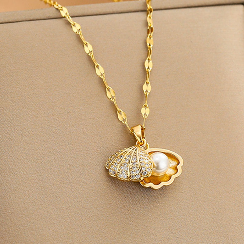 Kalung Wanita Mutiara Shell Inspirasi Kyle - Lapis Emas 18K, Kemasan Eksklusif, Elegan & Mewah! - 我的商店