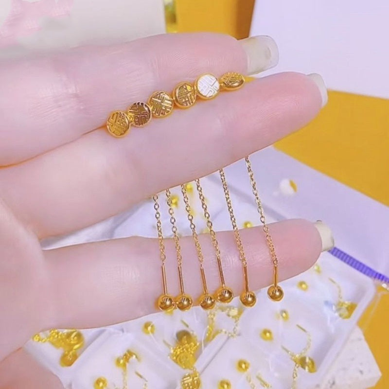 Anting Wanita Hypoallergenic - Stainless Steel FU Anti Kusam, Aksesoris Fashion 2025 - 我的商店