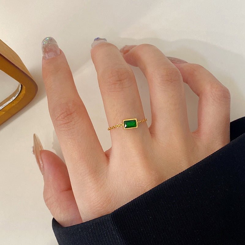 Cincin Wanita Stainless Steel dengan Emerald & Gelang Minimalis – Hadiah Elegan Tahan Lama - 我的商店
