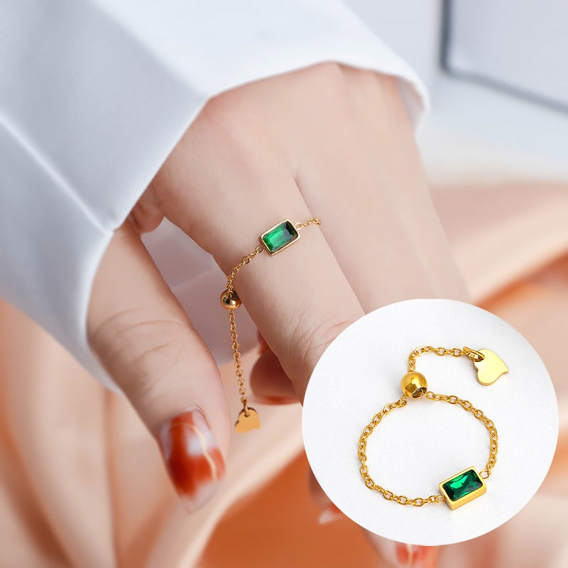 Cincin Wanita Stainless Steel dengan Emerald & Gelang Minimalis – Hadiah Elegan Tahan Lama - 我的商店