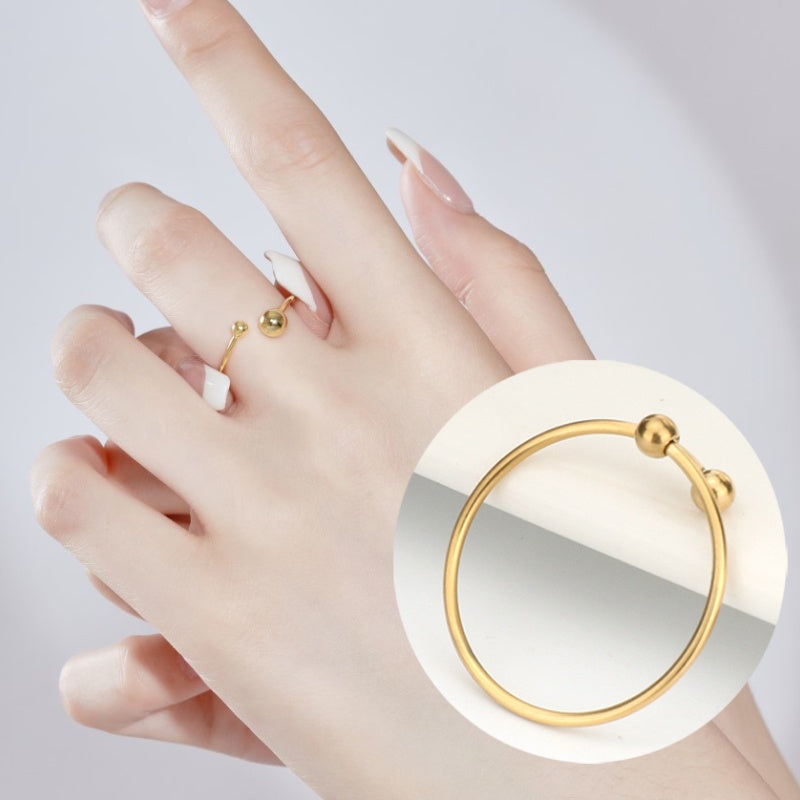Cincin Bola Emas Stainless untuk Wanita - Anti Pudar & Anti Luntur | Aksesoris Perhiasan Elegan - 我的商店