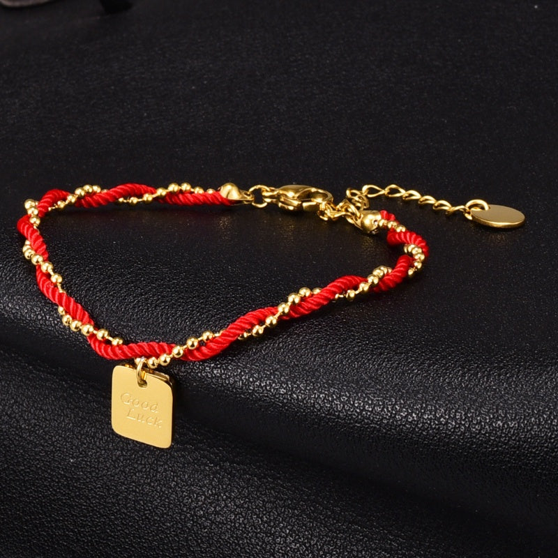 Gelang Pembawa Keberuntungan Wanita - Rantai Emas Stainless Steel Anti Kusam - 我的商店