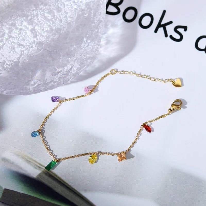 Gelang Kaki Wanita Batu Warni - Titanium Steel, Tidak Kusam & Tidak Pudar, Elegan & Trendi! - 我的商店