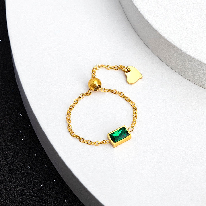 Cincin Wanita Stainless Steel dengan Emerald & Gelang Minimalis – Hadiah Elegan Tahan Lama - 我的商店