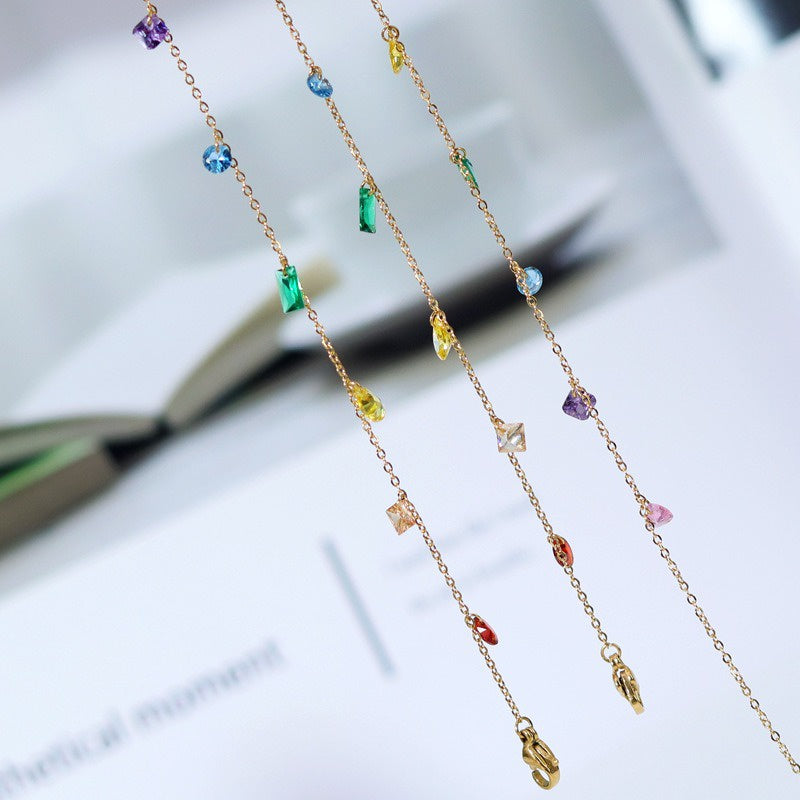 Gelang Kaki Wanita Batu Warni - Titanium Steel, Tidak Kusam & Tidak Pudar, Elegan & Trendi! - 我的商店