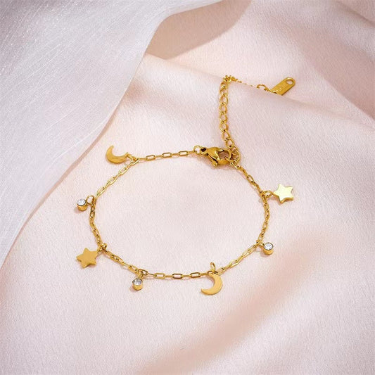 Gelang Kaki Bulan Bintang Wanita - Stainless Steel Anti Kusam & Anti Pudar - 我的商店
