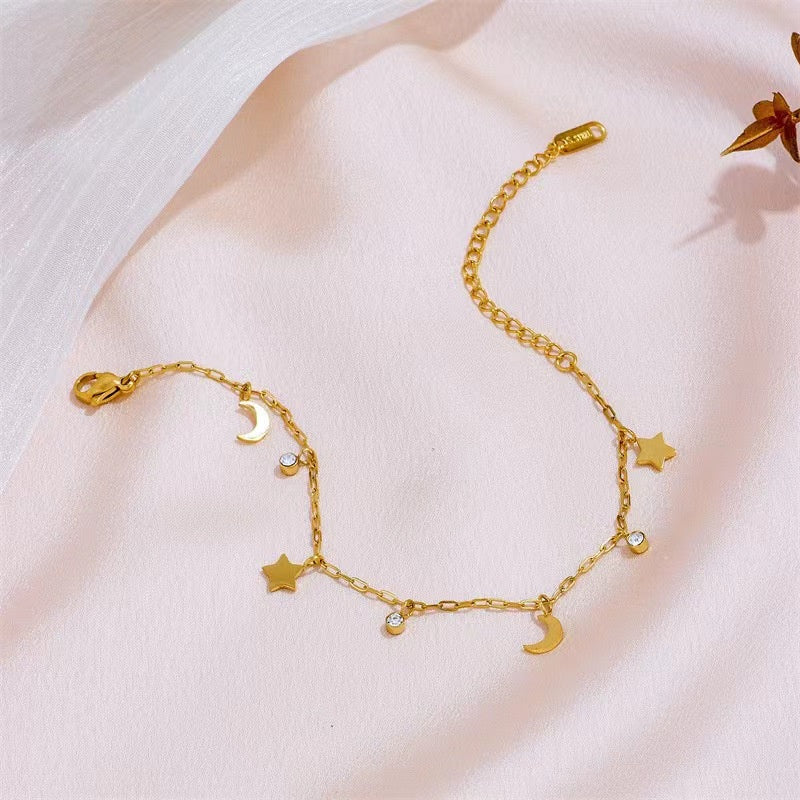 Gelang Kaki Bulan Bintang Wanita - Stainless Steel Anti Kusam & Anti Pudar - 我的商店