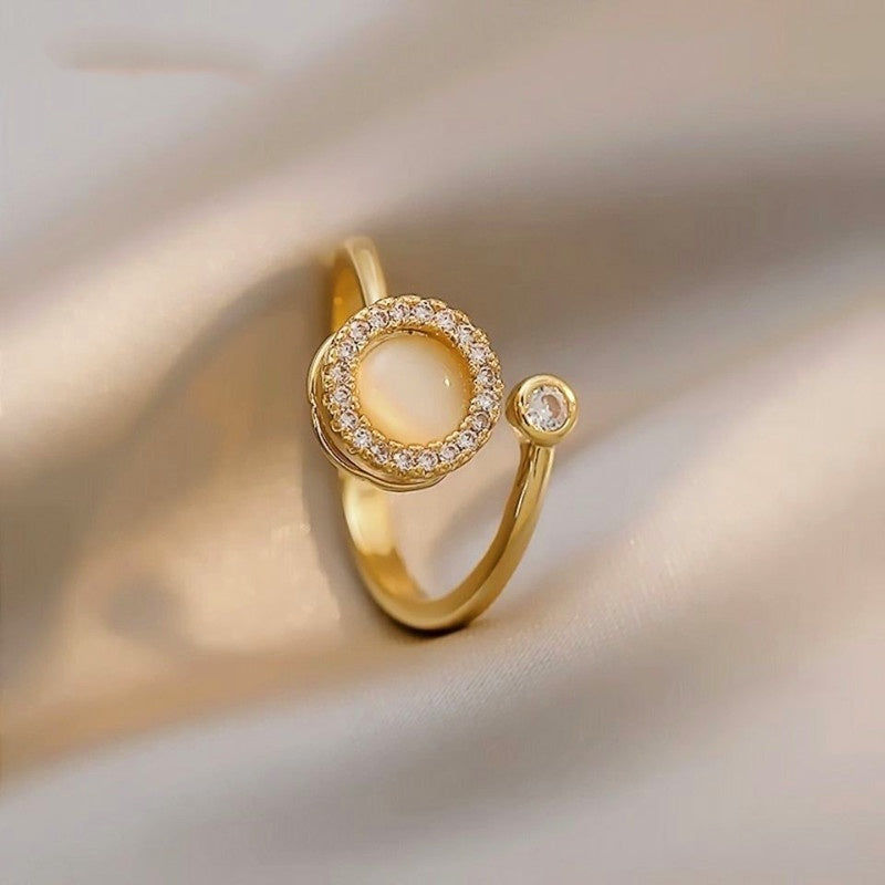 Cincin Cat Eye Adjustable Emas untuk Wanita - Singsing Stainless Steel | Perhiasan Hadiah Elegan - 我的商店