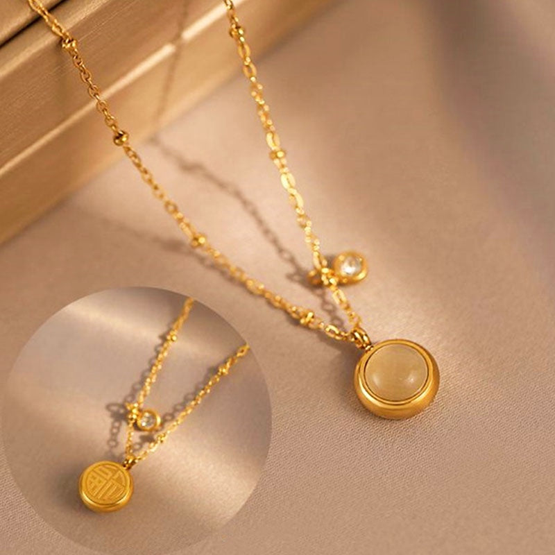 Grosir Kalung Wanita Stainless Steel Liontin Mata Kucing Keberuntungan - Tidak Kusam & Hypoallergenic, Cocok untuk Hadiah! - 我的商店