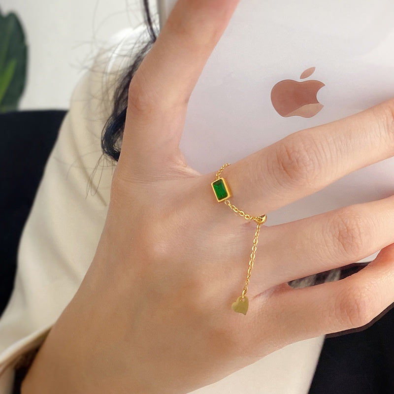 Cincin Wanita Stainless Steel dengan Emerald & Gelang Minimalis – Hadiah Elegan Tahan Lama - 我的商店