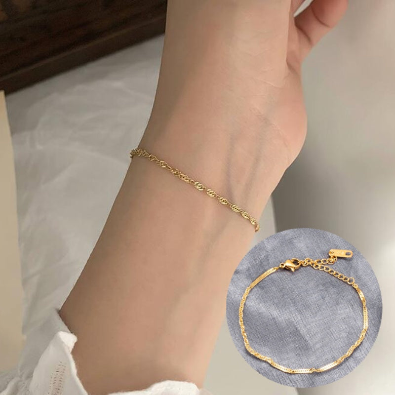 Gelang Rantai Emas untuk Wanita - Stainless Steel Anti Pudar | Aksesoris Perhiasan Elegan - 我的商店