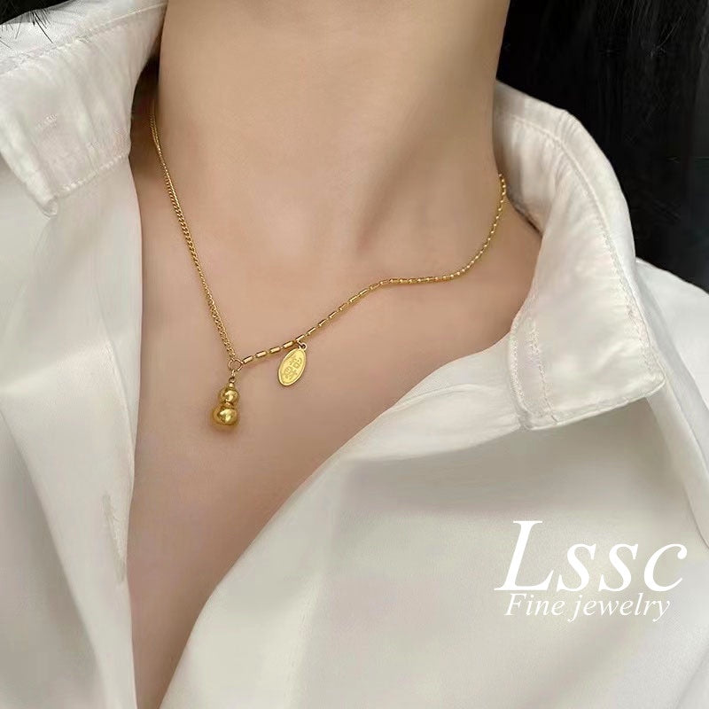 Kwintas Stainless Steel Necklace For Women Lucky Money Gourd Non Tarnish Chain Choker Accessories Jewelry - 我的商店