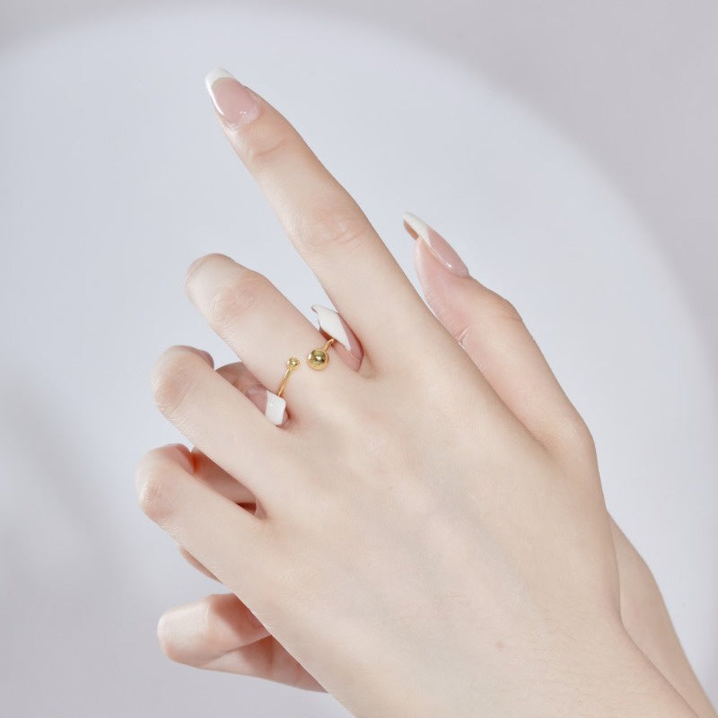 Cincin Bola Emas Stainless untuk Wanita - Anti Pudar & Anti Luntur | Aksesoris Perhiasan Elegan - 我的商店