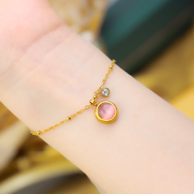 Gelang Lucky Cat Eye untuk Wanita - Stainless Steel Anti Pudar Rantai Emas | Aksesoris Perhiasan Elegan - 我的商店