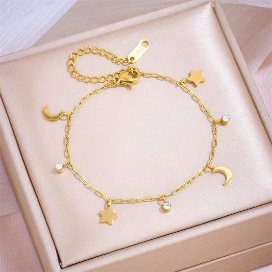 Gelang Kaki Bulan Bintang Wanita - Stainless Steel Anti Kusam & Anti Pudar - 我的商店