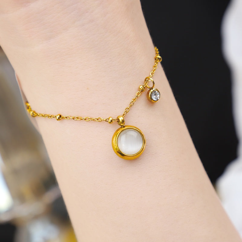 Gelang Lucky Cat Eye untuk Wanita - Stainless Steel Anti Pudar Rantai Emas | Aksesoris Perhiasan Elegan - 我的商店