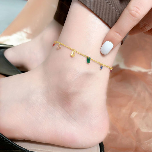 Gelang Kaki Wanita Batu Warni - Titanium Steel, Tidak Kusam & Tidak Pudar, Elegan & Trendi! - 我的商店
