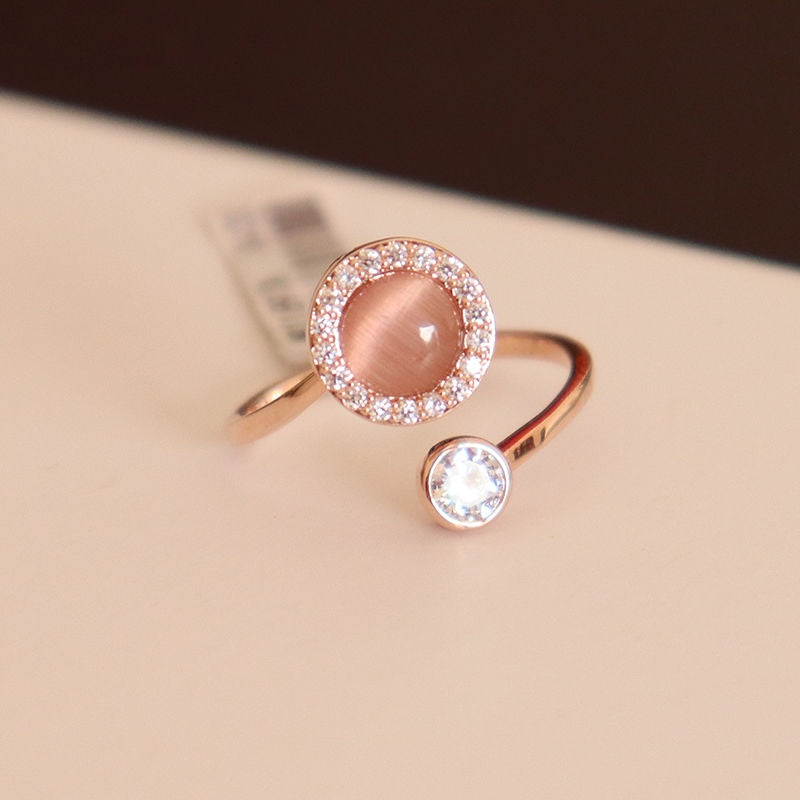 Cincin Cat Eye Adjustable Emas untuk Wanita - Singsing Stainless Steel | Perhiasan Hadiah Elegan - 我的商店