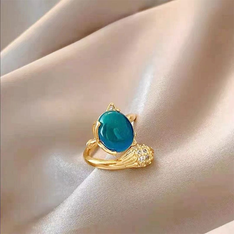 Cincin Stainless Steel Sensitif Suhu dengan Desain Rubah untuk Wanita - Aksesoris Anti Pudar | Perhiasan Hadiah Elegan - 我的商店