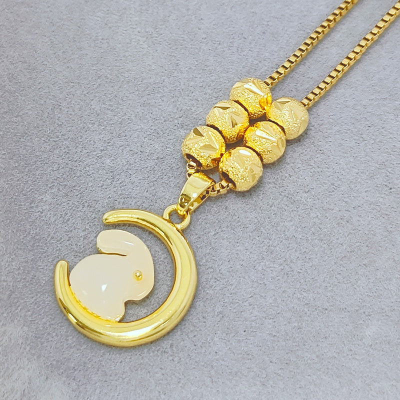 Kalung Lucky Gold Titanium Steel Moon Rabbit untuk Wanita - Kwintas Anti Pudar | Aksesoris Fashion Hadiah Elegan - 我的商店