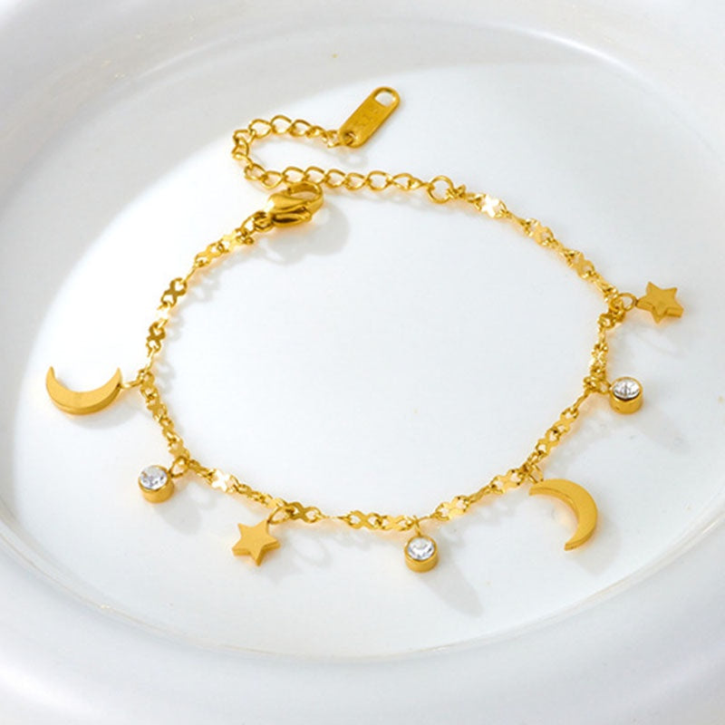 Gelang Kaki Bulan Bintang Wanita - Stainless Steel Anti Kusam & Anti Pudar - 我的商店