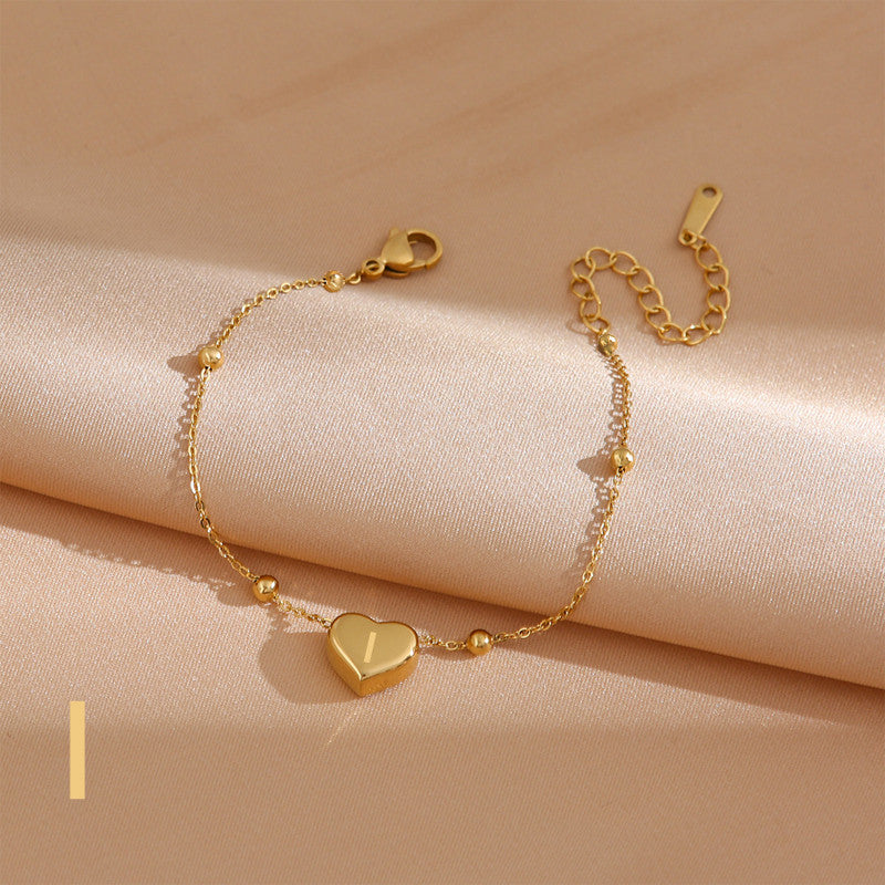 Gelang Wanita Titanium Steel Huruf & Hati Mutiara perhiasandirect