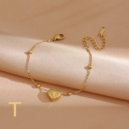 Gelang Wanita Titanium Steel Huruf & Hati Mutiara perhiasandirect