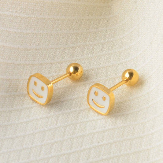 Anting Wajah Senyum Putih Baja Stainless perhiasandirect