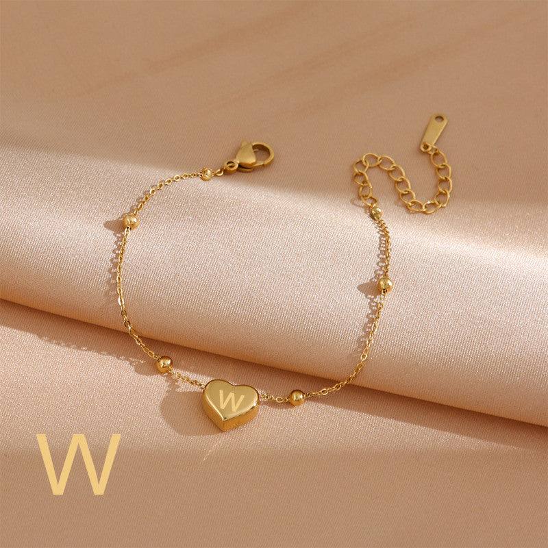 Gelang Wanita Titanium Steel Huruf & Hati Mutiara perhiasandirect