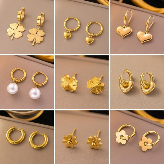 Anting Pasangan Wanita Stainless Steel Motif Bunga 4 Daun Anti Luntur perhiasandirect
