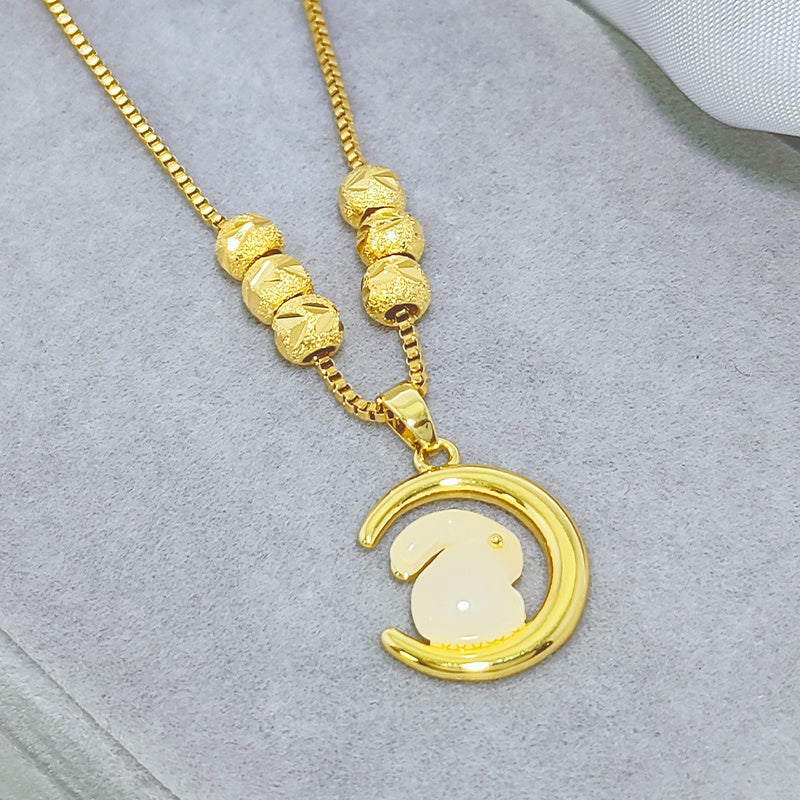 Kalung Lucky Gold Titanium Steel Moon Rabbit untuk Wanita - Kwintas Anti Pudar | Aksesoris Fashion Hadiah Elegan - 我的商店
