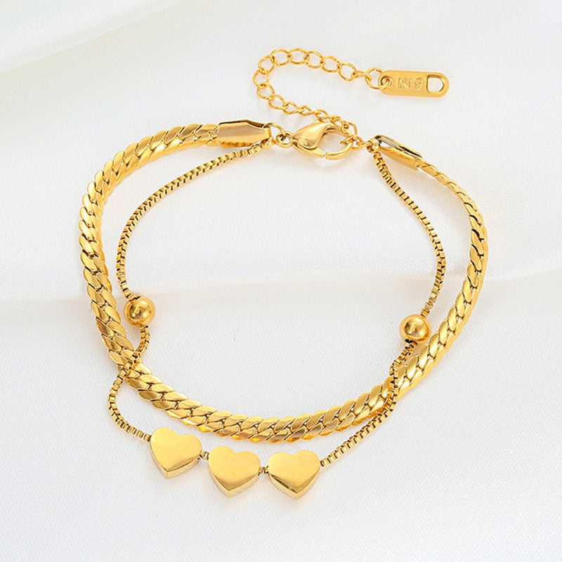 Gelang Hati Wanita - Stainless Steel Emas Anti Kusam, Aksesoris Perhiasan Elegan - 我的商店