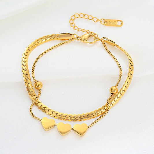Gelang Hati Wanita - Stainless Steel Emas Anti Kusam, Aksesoris Perhiasan Elegan - 我的商店