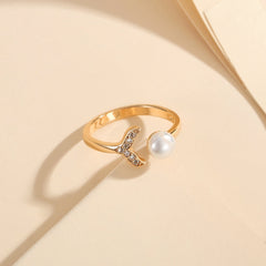 Cincin Wanita Kristal Mutiara – Titanium Anti Karat, Gaya Korea Simple & Elegan