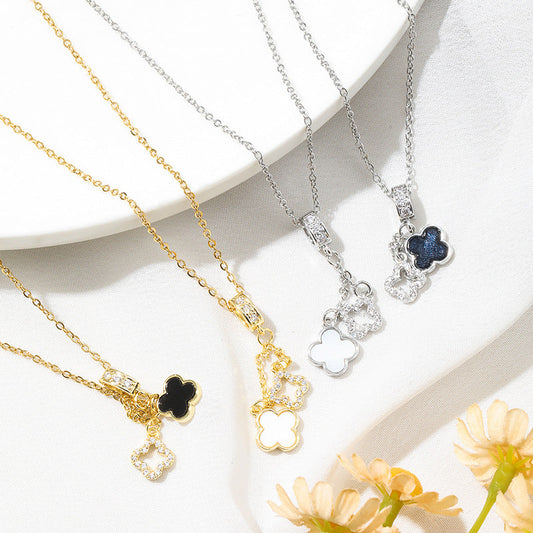 Kalung Wanita Stainless steel Baja Four-Leaf Clover – Desain Elegan dengan Rumbai, Gaya Minimalis & Modis perhiasandirect