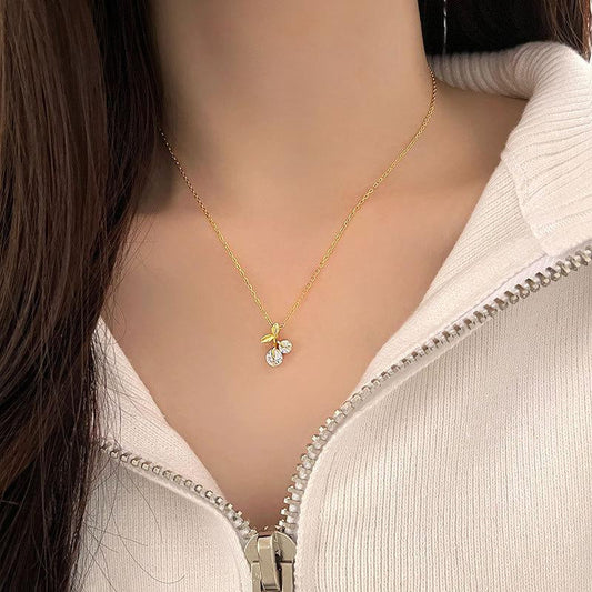 Kalung Cherry Rantai Silver Titanium Anti Karat Selamanya / Kalung Perempuan / Kalung Wanita Elegan perhiasandirect