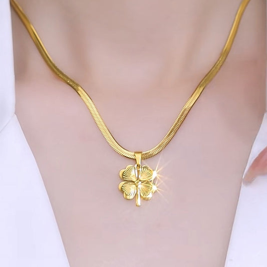 Kalung Gepeng  Four-leaf clover Keberuntungan Titanium Import Anti Karat Harga Grosir Bisa - 我的商店