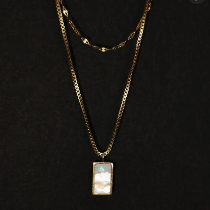 Kalung Wanita Geometris Batu Kerang Putih – Kalung Collarbone Double Layer Minimalis ala Instagram perhiasandirect