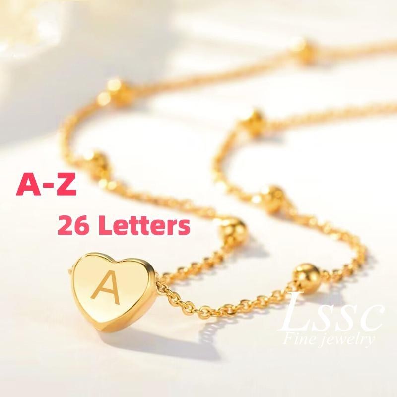Liontin Titanium A-Z,26 letter necklace rantai leher titanium nama sendiri 26 letters love chain anti karat - 我的商店