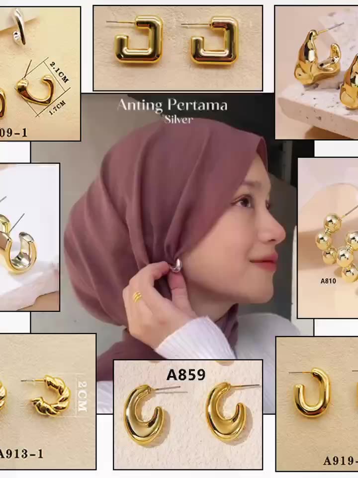 Anting hijab setengah bulat anting titanium  steel perhiasan anting sederhana - 我的商店