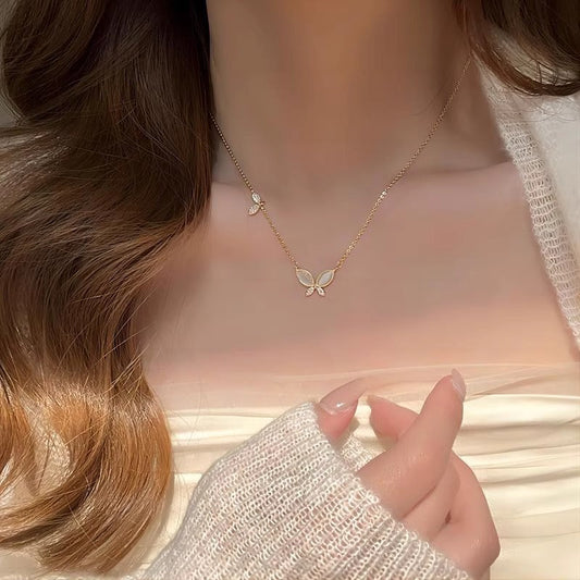 Kalung Wanita Kupu-Kupu Batu Cat Eye – Model Baru 2025, Kalung Collarbone Elegan & Minimalis perhiasandirect