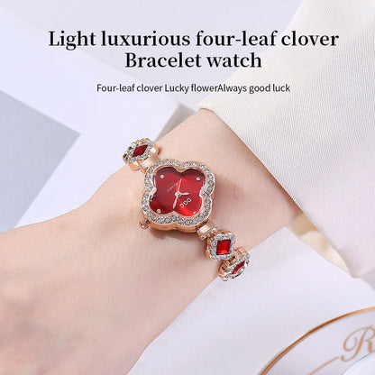 Jam Tangan Wanita Tali Rantai – Clover Quartz Bunga, Model Analog Elegan & Stylish 我的商店