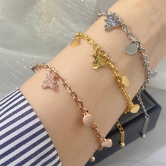 Gelang Teddy Bear Wanita Titanium – Lapisan Emas 18K | Anti Karat & Tidak Menghitam | Gaya Korea Aesthetic Elegan