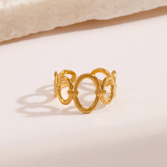 Cincin Oval Stainless Steel Wanita – Desain Modis Adjustable, Lapisan Emas 18K