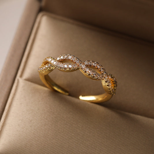 Cincin Terbuka Geometris Hati Berlapis Emas Asli – Perhiasan Tembaga Zirkon Gaya Minimalis & Elegan perhiasandirect