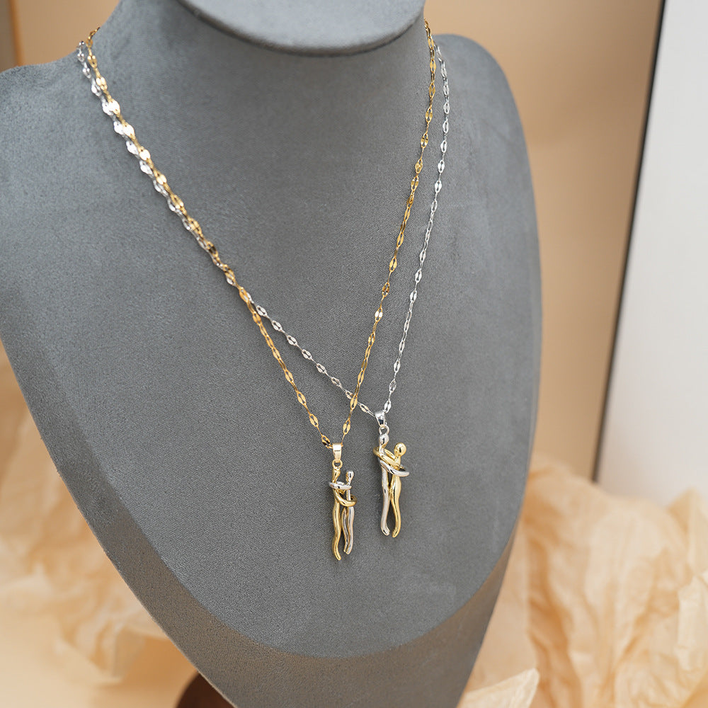 Kalung Pasangan Motif Pelukan dengan Liontin Bibir – Rantai O Titanium Steel, Desain Trendi & Populer perhiasandirect
