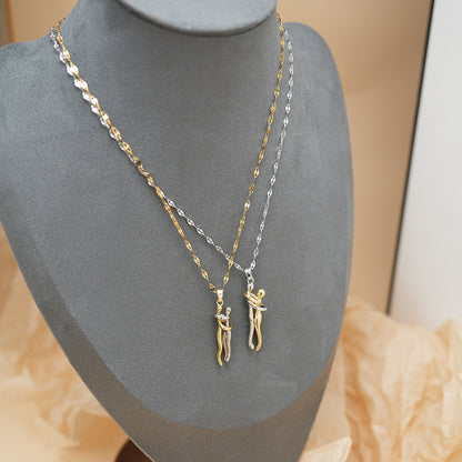 Kalung Pasangan Motif Pelukan dengan Liontin Bibir – Rantai O Titanium Steel, Desain Trendi & Populer perhiasandirect